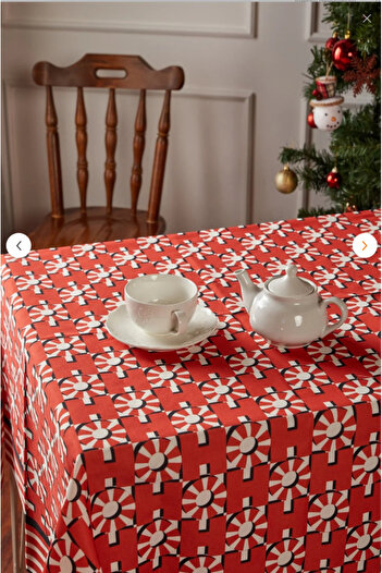 MODAFABRİK 140X140 cm Red Snowflake Patterned Polyester Tablecloth – Christmas Themed