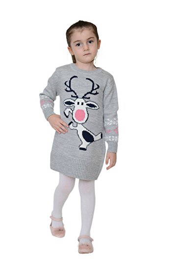 Sevimli Girl's Winter Dress with Deer Pattern