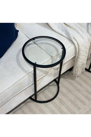 terndat Set of Black Iron Table with Transparent Glass, 4 Pieces