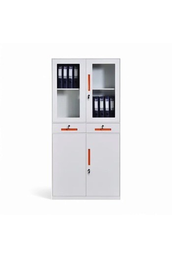 concent Concent 4-Door Iron File Cabinet with Glass and Metal and 2 Middle Drawers, Grey