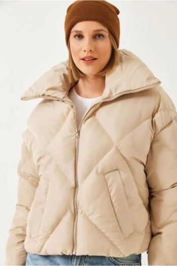 JUPİTER GLOBAL TRADİNG Premium Women's Puffer Jacket M-Beige
