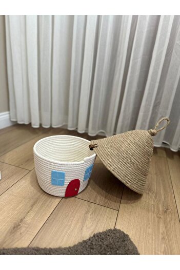 NuaCraft Children's Baby Room Wicker House Figured Toy Basket, Organizer, Gift Decorative Basket