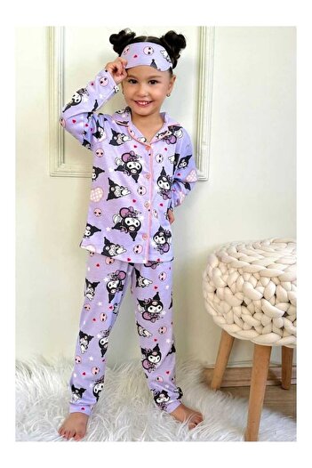Şanslı Harikalar Kuromi Girl's Pajama Set Patterned Pink and Lilac Long Sleeve