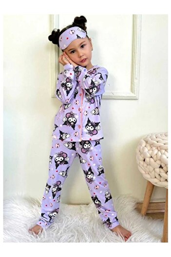 Şanslı Harikalar Kuromi Girl's Pajama Set Patterned Pink and Lilac Long Sleeve
