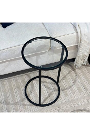 foryou Set of 4 Service Table Black Iron Transparent Glass