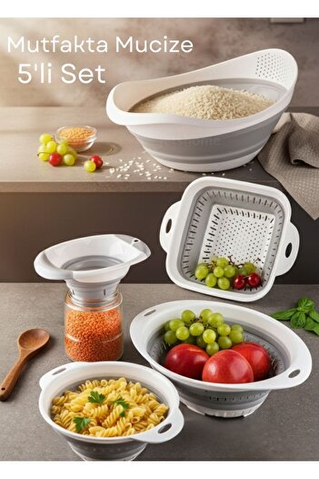Jet's Home Dowry Set of 5 Folding Colanders – Practical, Space-Saving Accordion Design