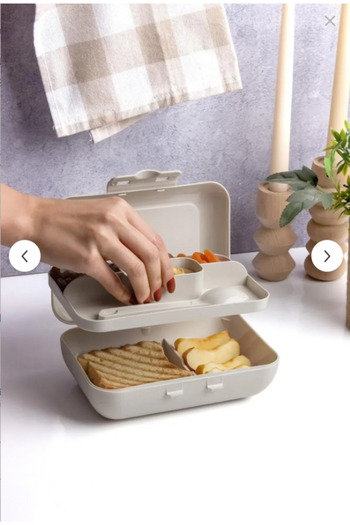 Online Kapında Luxury Beige Lunch Box 2 Layers 5 Compartments Self-Contained Cutlery Lunch Box