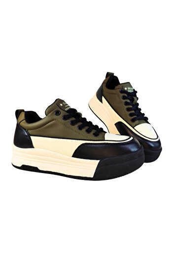 Guja Women's Leather Sneaker Double Color Lace-Up Closure High Sole Casual Shoes