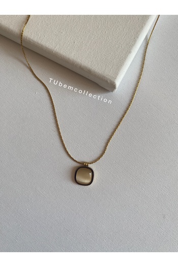 COLLECTİON Gold Zincir Üzeri Krem Taşlı Minimal Kolye