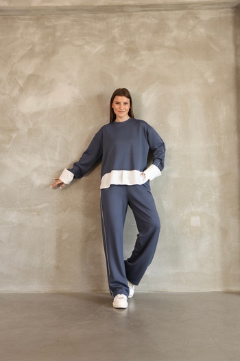 02Lady Fashion Modal Tracksuit Set with Terry Cotton Garnish and Piping Detail