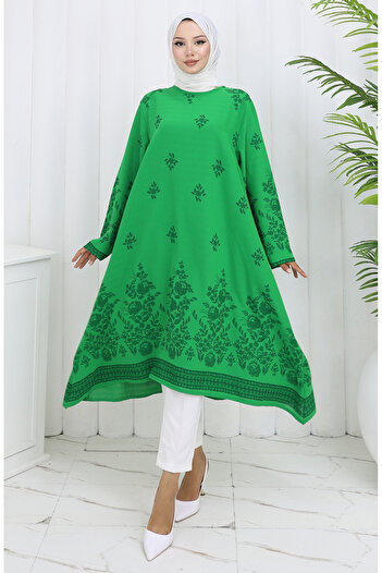 sefamerve Patterned Tunic 1012-08 Emerald Green