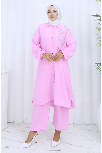 sefamerve Aerobin Fabric Tunic Trousers Double Set 2134-04 Pink