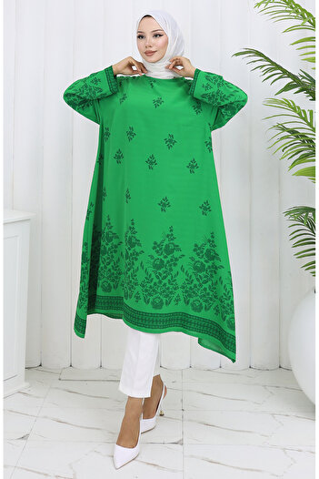 sefamerve Patterned Tunic 1012-08 Emerald Green