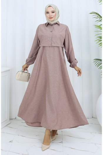 sefamerve Linen Vest Dress Double Suit 2141-11 Lilac