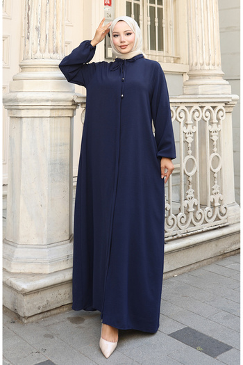 sefamerve Zippered Ferace with Elastic Sleeves 0140-03 Navy Blue