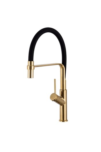 Spis Design Kitchen faucet with high, flexible spout, matte black, gold