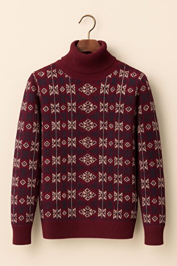 Livio Ferri Chaba Patterned High-Necked Thick Sweater Full Fisherman Men's Winter Knitwear