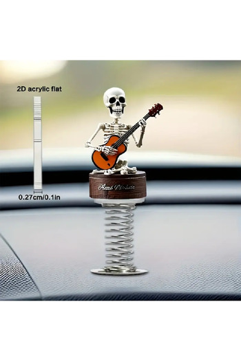 acrylictag 2D Skeleton Not Realistic Acrylic Guitarist Mounted On Car Dashboard And Dancing With Car Vibrations.