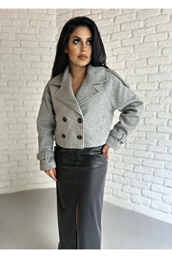 moneta boutique Women's Lined Short Cashmere Coat with Belted Sleeves
