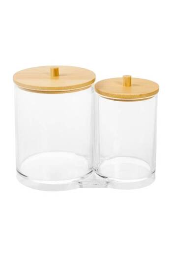 OEM Suport pentru Betisoare Igienice & Dischete Demachiante Acrilic Transparent cu Capac din Bambus 15x8