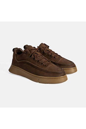 Desa Men's Brown Lace-Up Nubuck Leather Casual Shoes