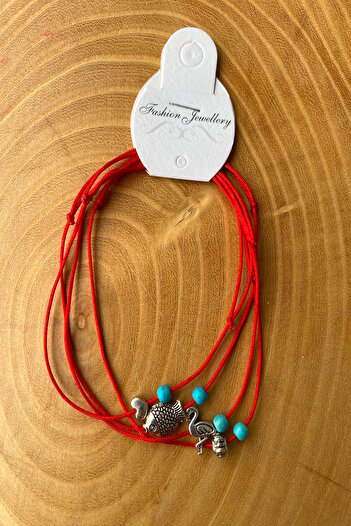 Shepidi 4-Piece Silver Figured Blue Bead Red String Lucky Bracelet