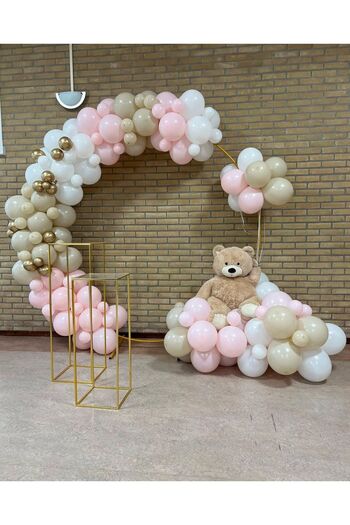 Ezgi Party Store 100 Balloons Birthday Concept Sand Beige Pink White Chrome Gold Balloons Set
