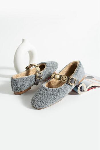 SWORD Winter Woolen Casual Ballerinas |   Shoes with Pearl and Seal Accessories |   Home Office Outdoor Women's Ballet Flats