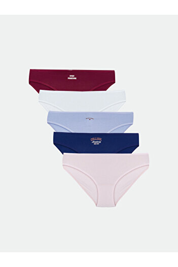 LC Waikiki Burgundy Printed Bikini Panties, Pack of 5