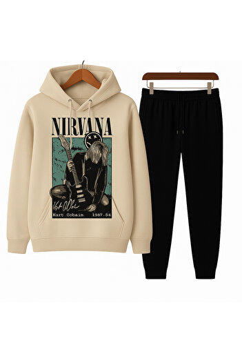 CLASSY.MODA Σετ αθλητικής φόρμας Unisex |   Nirvana Kurt Cobain Φούτερ με κουκούλα και κάτω μέρος Oversize Casual στυλ