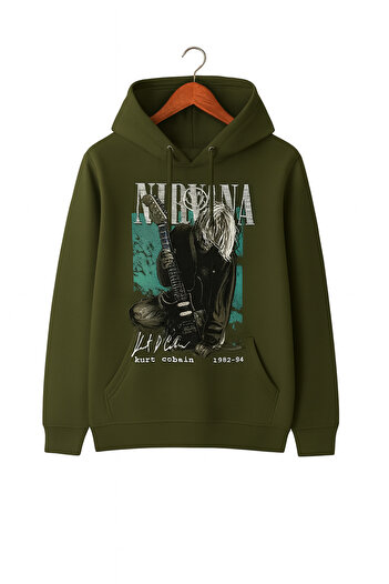 CLASSY.MODA Φούτερ με κουκούλα Unisex |   Ροκ μουσική Nirvana Kurt Cobain με στάμπα Oversize 3 νήματα σε άνετο στυλ