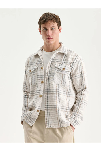LC Waikiki Lcw Visionecru Regular Fit Long Sleeve Plaid Men's Shirt Jacket