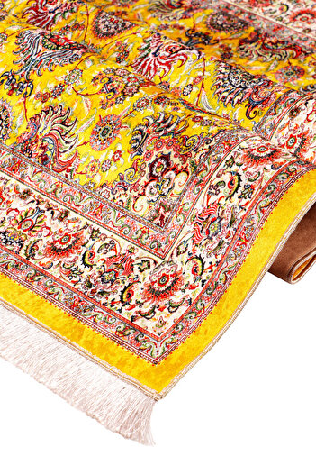 Bursa İpek Yellow Sponge Velvet Prayer Rug