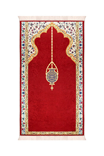Bursa İpek Burgundy Sponge Velvet Prayer Rug