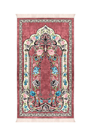 Bursa İpek Dusty Rose Velvet Prayer Rug with Sponge