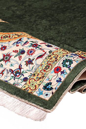 Bursa İpek Khaki Sponge Velvet Prayer Rug