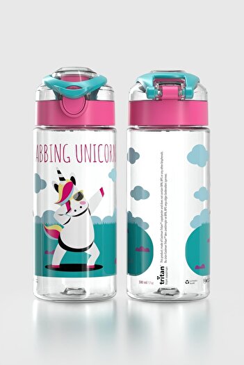 Renga Saga Unicorn Desenli 500 ml Tritan Çocuk Matara 912014 Pembe-Turkuaz