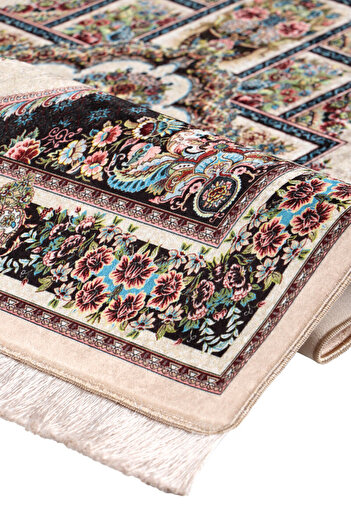 Bursa İpek Beige Sponge Velvet Prayer Rug