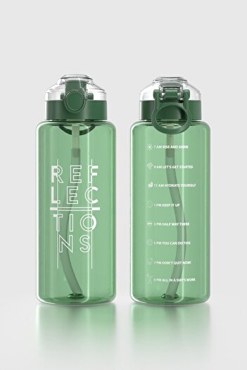 Renga Saga Loop Text Patterned 1000 ml Tritan Flask with Straw 912173 Green