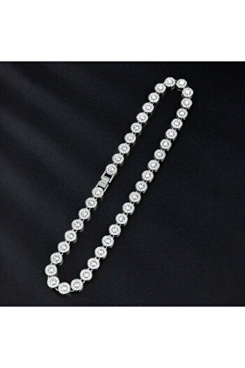 Pursehuit Colier cubanez de tenis, culoare argintie, cu pietre de zirconiu, Delan C11