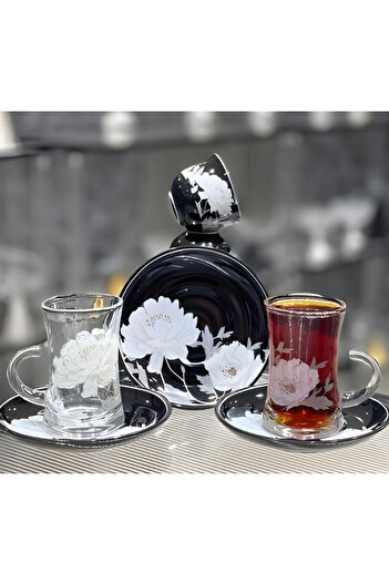 Generic 36-piece engraved cup and saucer set