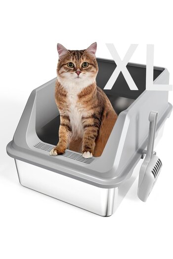 Smart Vibe HuggoFresh XL Stainless Steel Litter Box, 20L, Odorless, High Walls, Anti-Mark Threshold, Grey