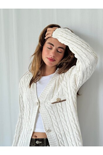 Retrobird Gold Button Cardigan Women's Cream