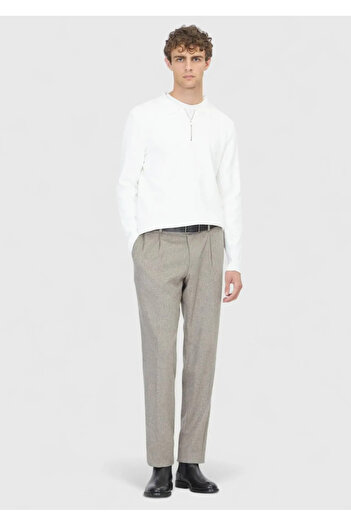 Ramsey Ecru Polo Neck Plain Knit Sweater