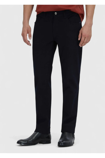 Ramsey Navy Blue Plain Woven Slim Fit Casual Cotton Blended Trousers