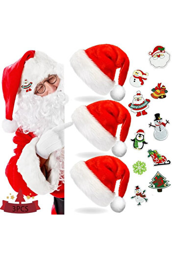 MEISHANG Set of 3 Santa hats, plush, white/red, 23.3 x 15.6 x 7 cm