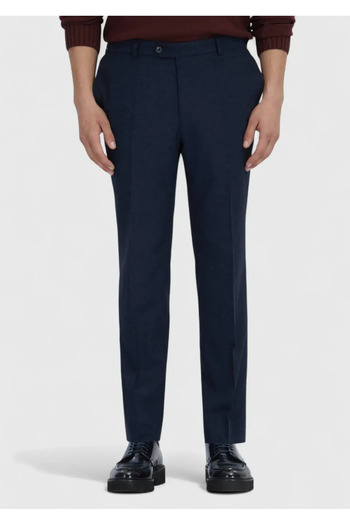 Ramsey Navy Blue Plain Woven Modern Fit Casual Trousers