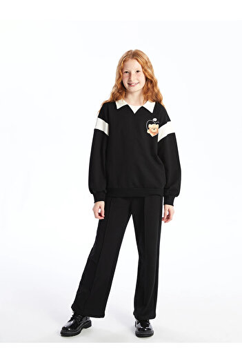 LC Waikiki Lcw Kids Black Polo Neck Girls Sweatshirt and Pants