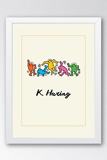 Saturn Keith Haring Dancing Figures Framed Painting Dancing Figures - Eclectic Style Wall Decor