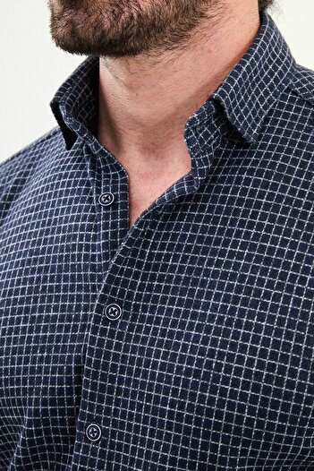 Mcr Cămașă pentru bărbați în carouri slim fit bleumarin - 27095.25K